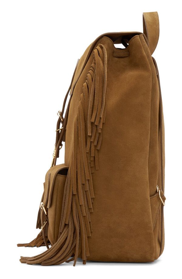 2017新作 サンローランスーパーコピー Brown Suede Festival Fringe Backpack